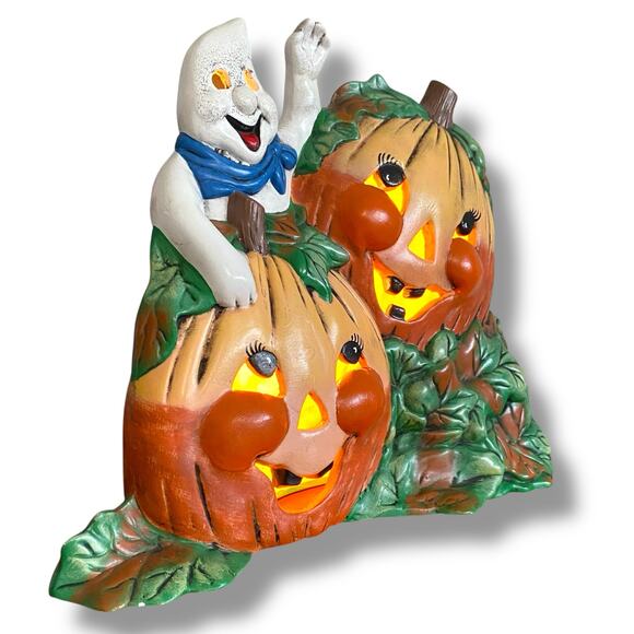 Vintage Ceramic Mold Light Up Decor Ghost Jack O Lantern Hand Painted Halloween - Picture 6 of 14